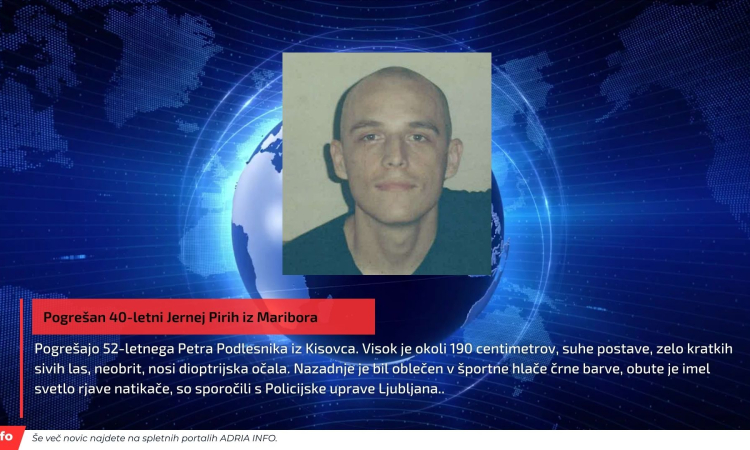 Pogrešan 40-letni Jernej Pirih iz Maribora
