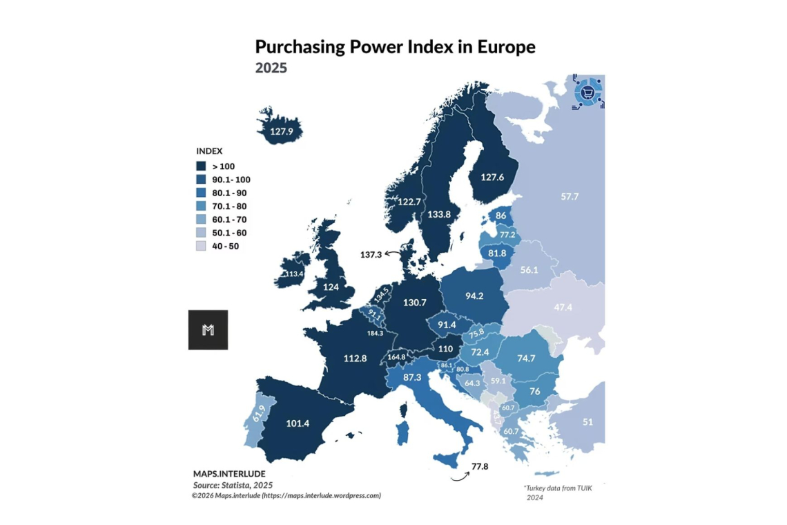 Kupna moč v Evropi razkriva velike razlike